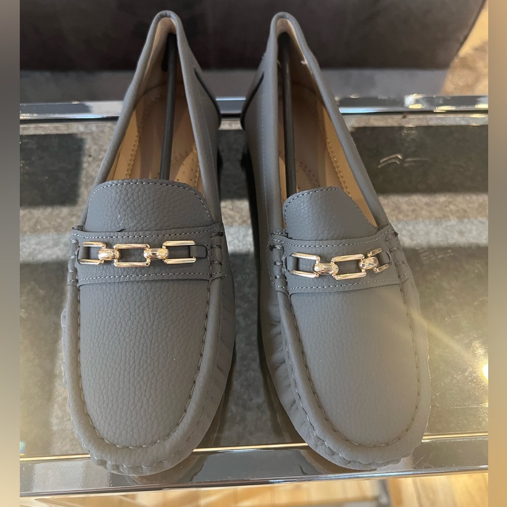 NWT Faux leather gray loafers
